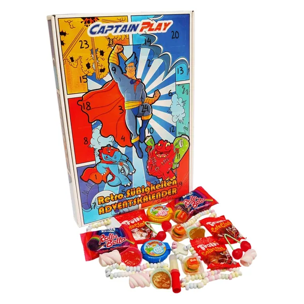 Captain Play Calendrier de l'Avent Bonbons Rétro 2026 avec Confiseries Rétro, 24 Surprises, 312g
